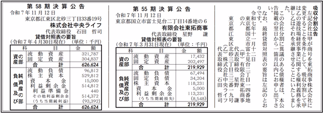 吸収分割公告20251112